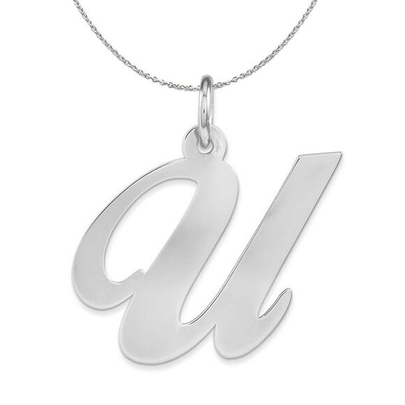 Silver, Ella Collection, LG Fancy Script Initial U Necklace - 24 In - Picture 1 of 8